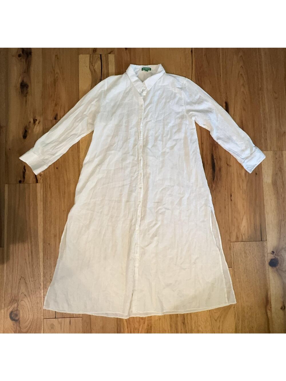 J.Crew Shirt Dress Sz L White Cotton Maxi Button Front Travel Casual Summer